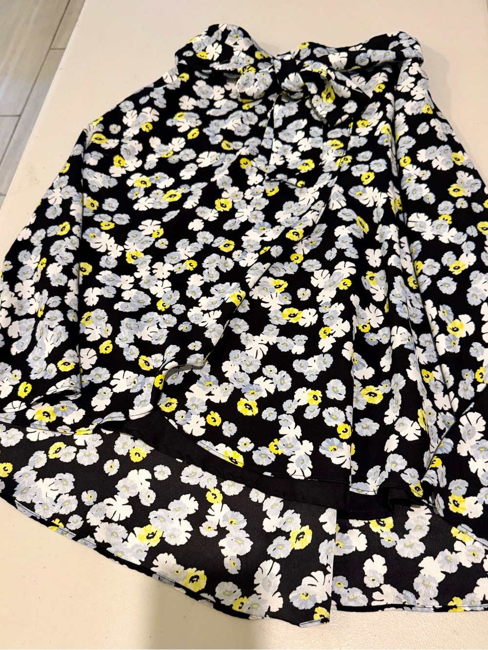 Ann Taylor Black Circle Skirt with White and Yellow Floral Print
